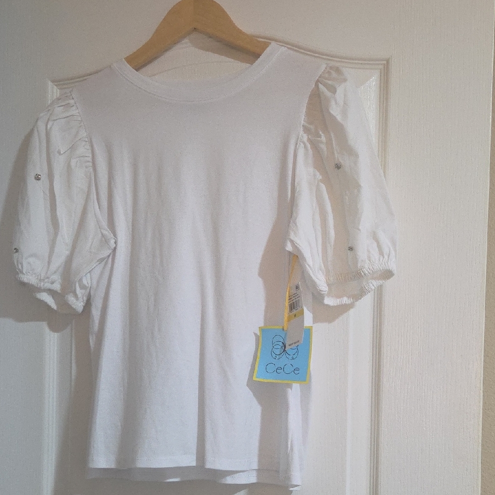 CeCe Elegant White Puff Sleeve Blouse